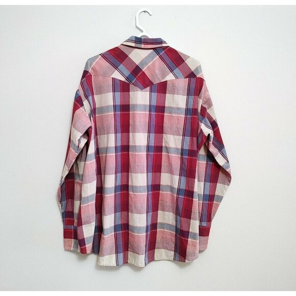 MWG Mens Vintage Western Pearl Snap Up Shirt Size XXL Burgundy Plaid Long Sleeve - Picture 3 of 3